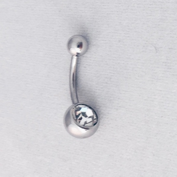 White gold Rhinestone Navel Ring - Picture 1 of 2